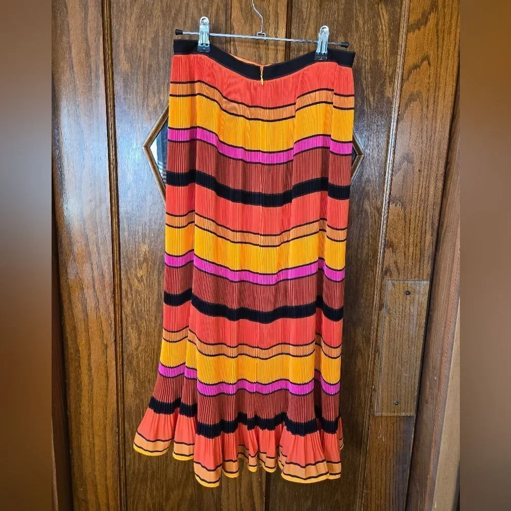 J Crew Vibrant Orange Pleated Striped Maxi Skirt Size 0